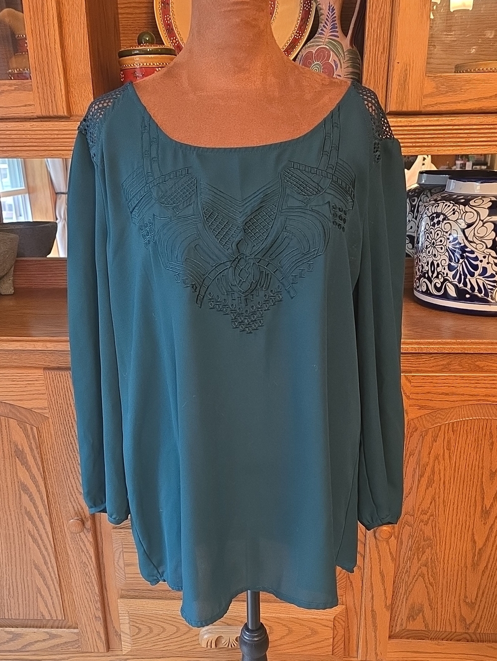 Maurices Teal Embroidered Long-Sleeve Tunic
